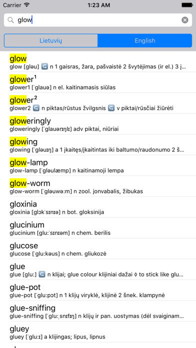 Anglonas - the English-Lithuanian dictionary Screenshot