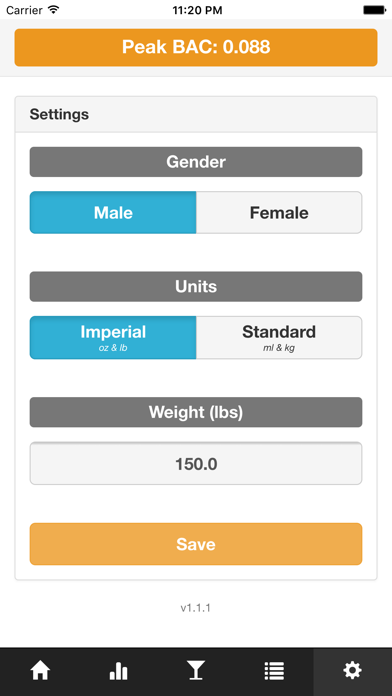 BAC Tracker Screenshot
