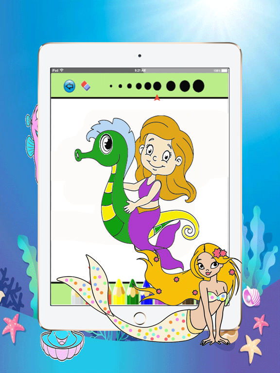 mermaid little princess printable coloring pages:cute drawings free iPad screenshot