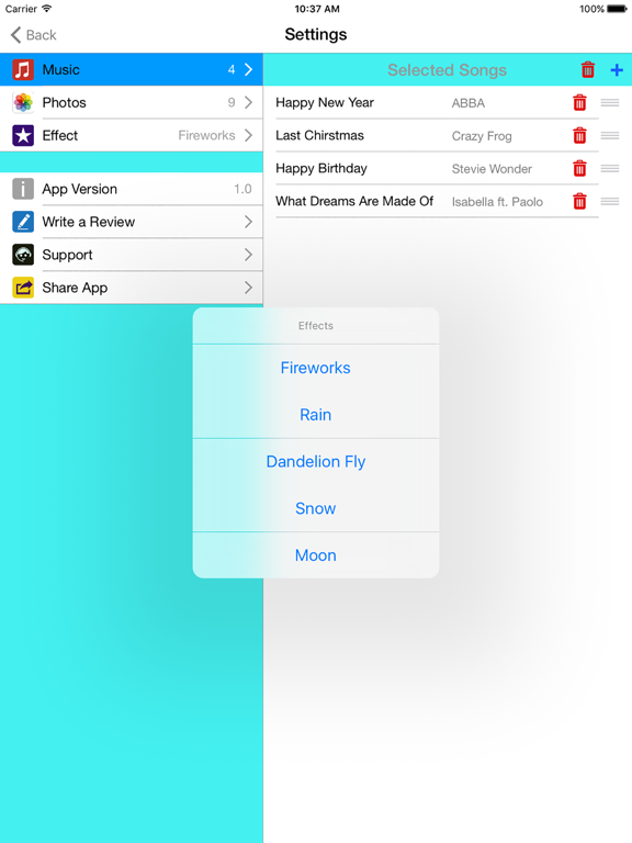 MS Fireworks - Music Player - Photo Slideshow iPad screenshot 4 - Entertainment app