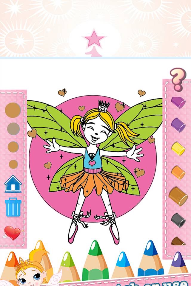 Fairy Princess Drawing Coloring Book - Cute Caricature Art Ideas pages for kids screenshot 3