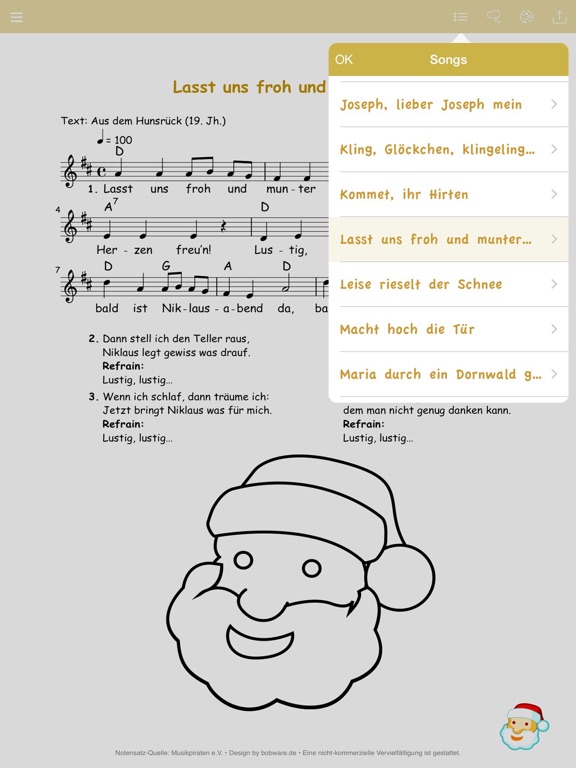 German Christmas Carols - Music, Music Sheet & Coloring Templates for Xmas iPad screenshot 4 - Reference app