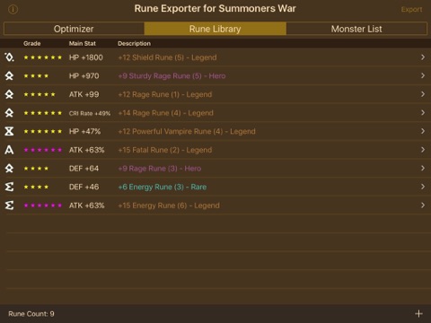 Screenshot #4 pour Rune Exporter for Summoners War