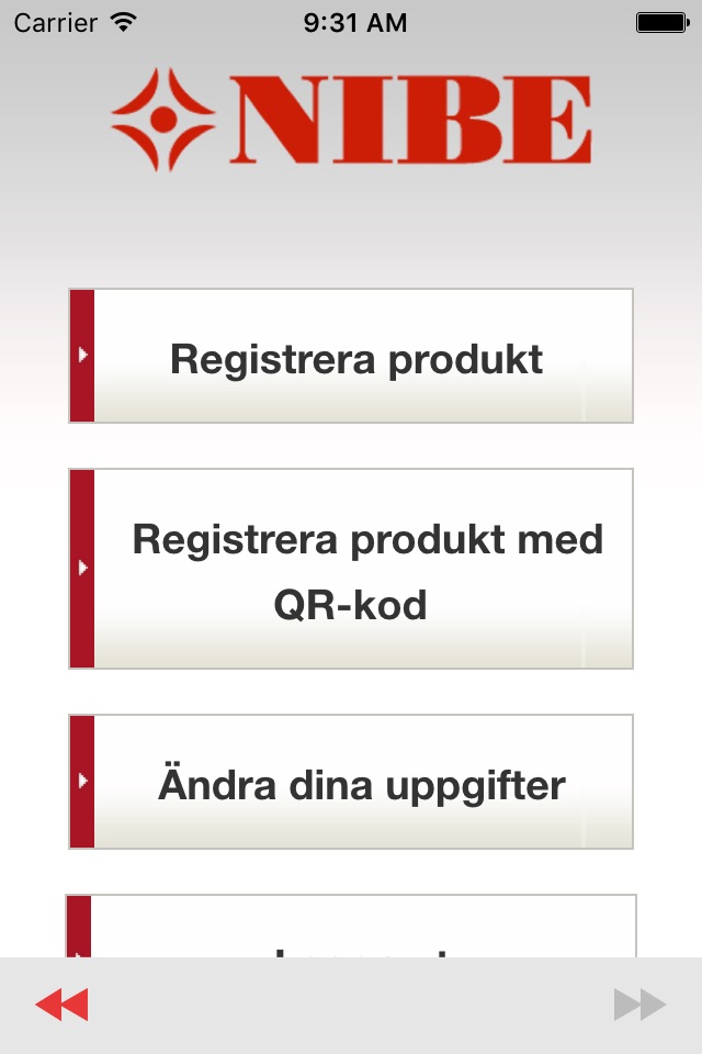 NIBE Produktregistrering screenshot 2