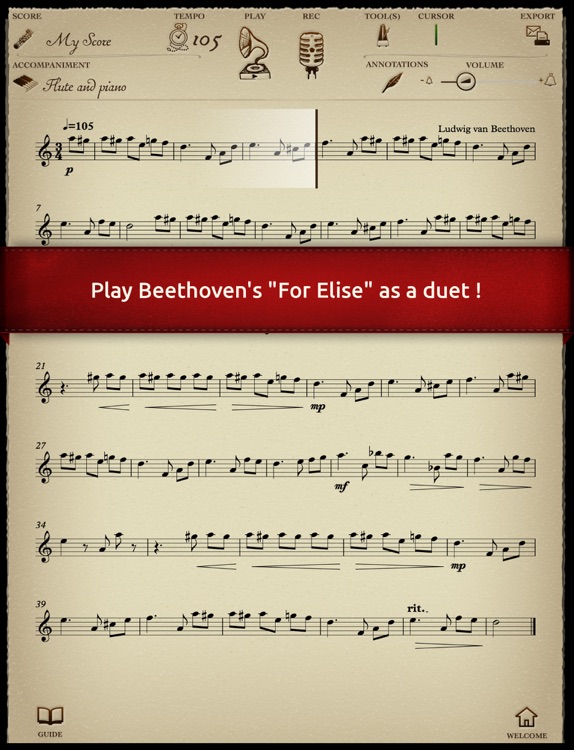 Play Beethoven - "For Elise" - Duet with piano accompaniment