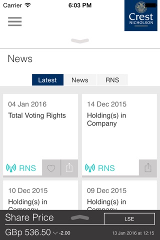 Crest Nicholson Investor Relations App screenshot 2