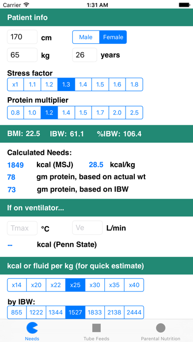 TPN and Tube Feeding - Nutricalc for RDs Screenshot