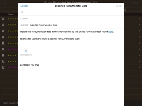 Rune Exporter for Summoners War iPad screenshot 4 - Games app