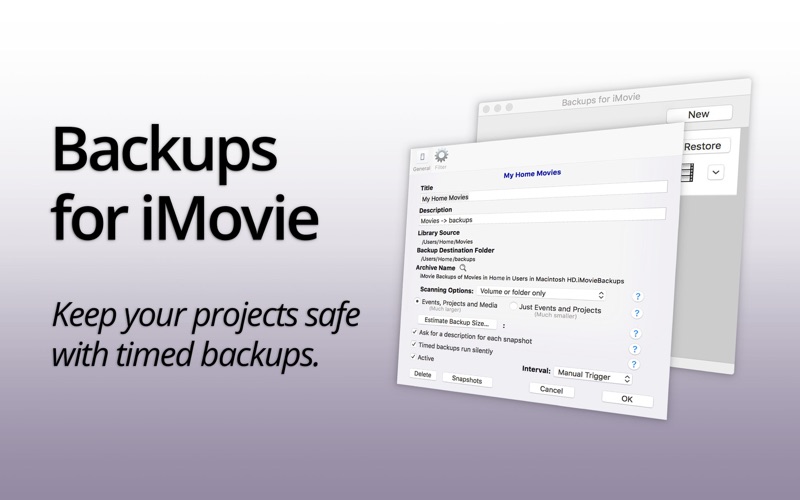 Screenshot #1 pour Backups for iMovie