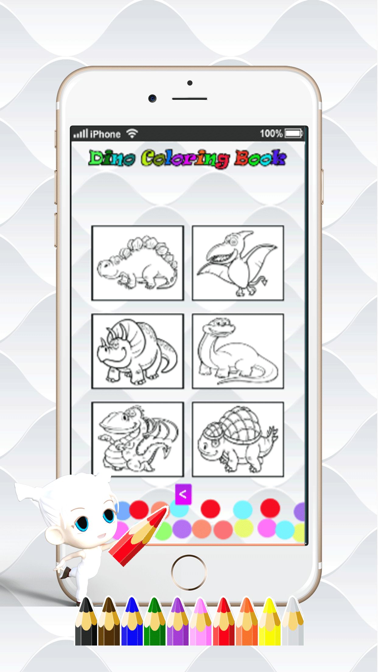 Dino Paint Drawing Color : Cute Caricature Art Idea Pages For Kids screenshot 2