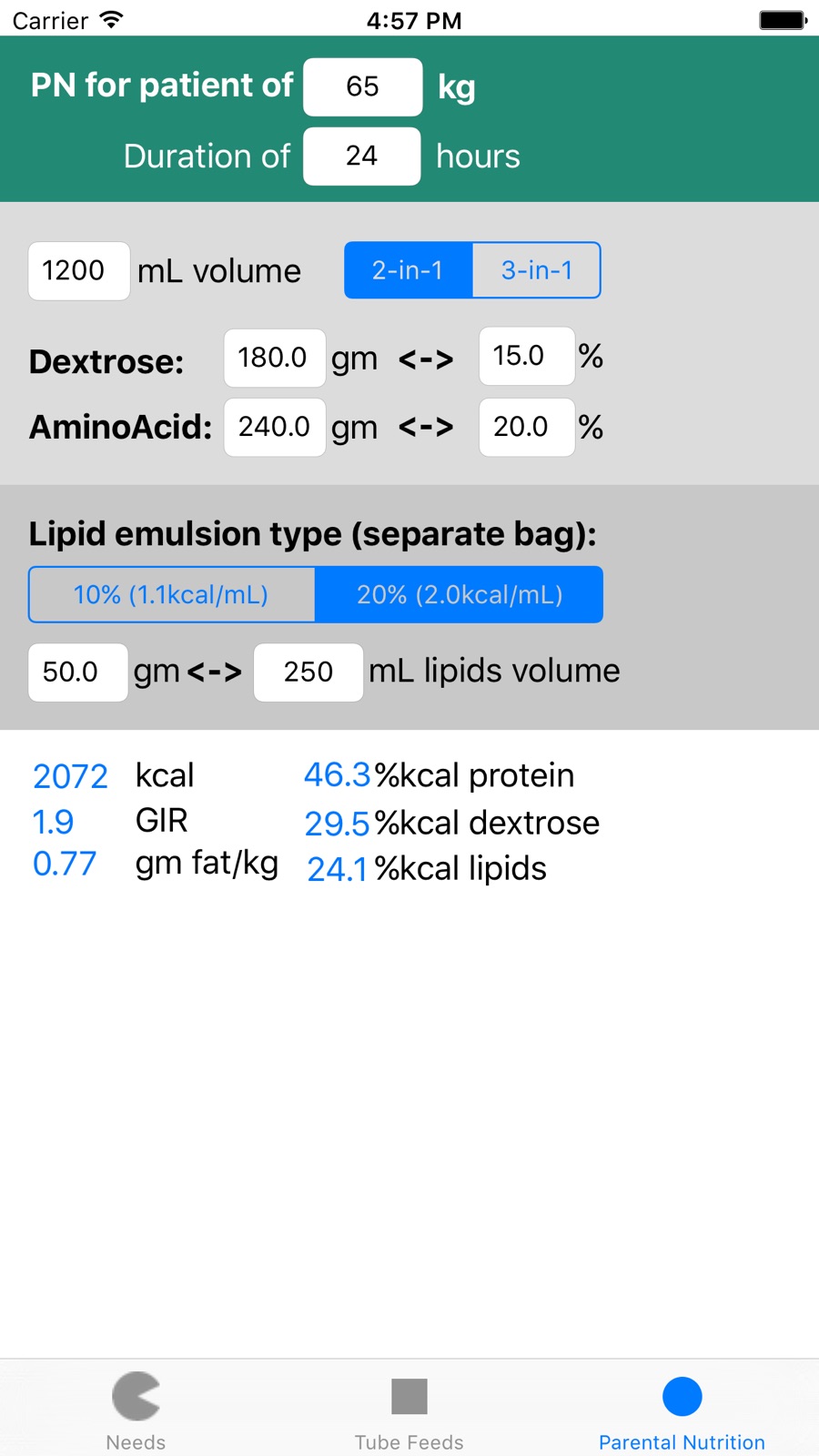 TPN and Tube Feeding - Nutricalc for RDs iphone screenshot 3