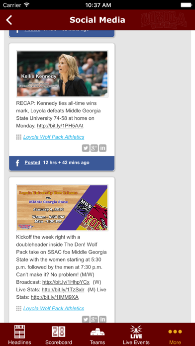 Loyola University Wolf Pack Athletics iPhone screenshot 4 - Sports app