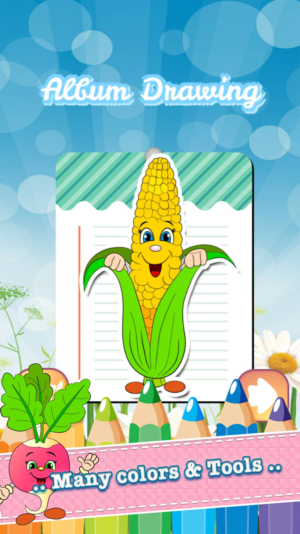 Vegetable Drawing Coloring Book - Cute Caricature Art Ideas pages for kids screenshot 2