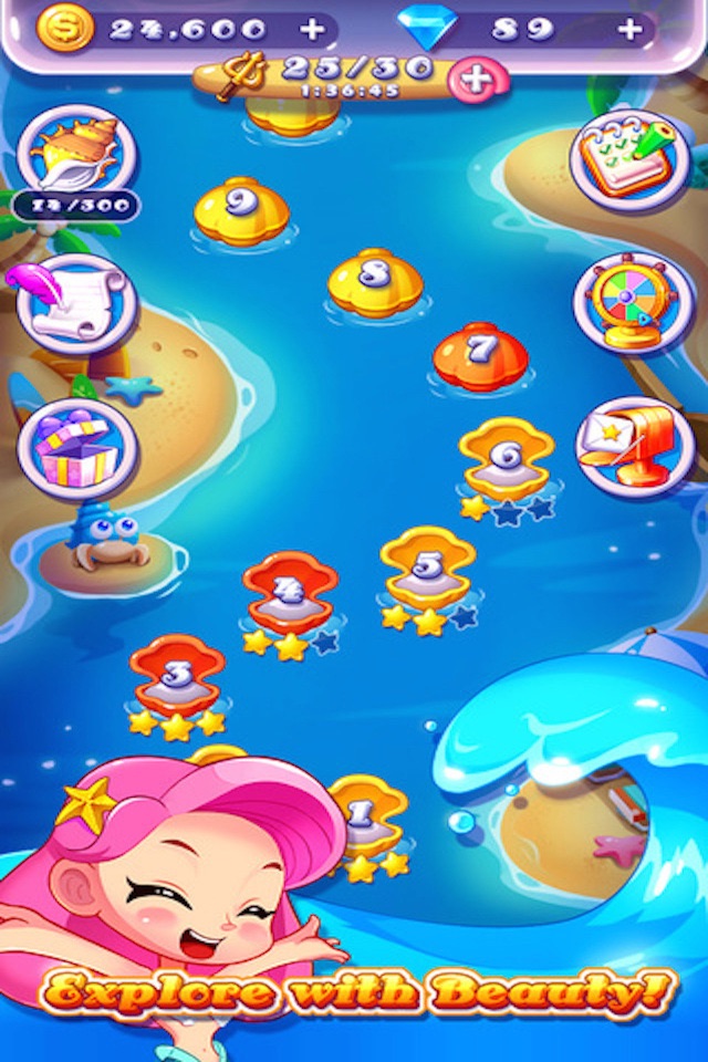 Ocean World - 3 match Mermaid rescue puzzle game screenshot 3