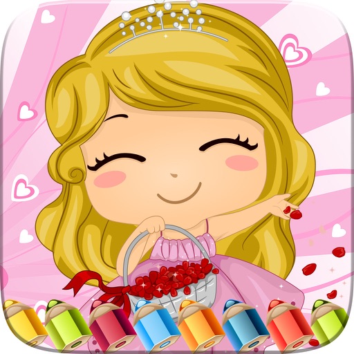 Sweet Little Girl Coloring Book Art Studio Paint and Draw Kids Game Valentine Day icon