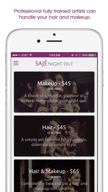 Sajé Night Out-On-demand hair and makeup service.