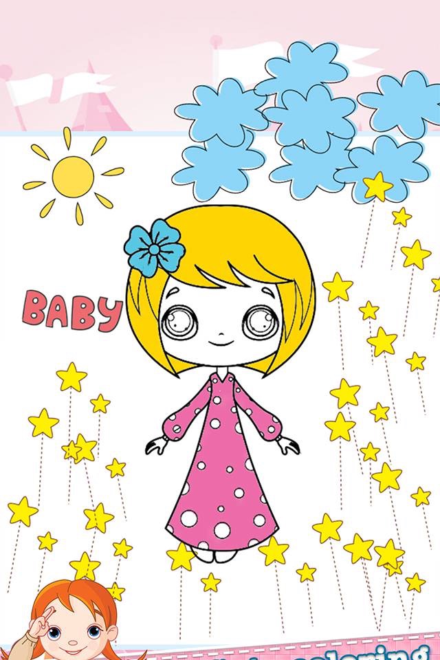 Little Girls Drawing Coloring Book - Cute Caricature Art Ideas pages for kids screenshot 3