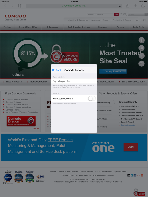 Ad Blocker Comodo iPad screenshot 1 - Utilities app