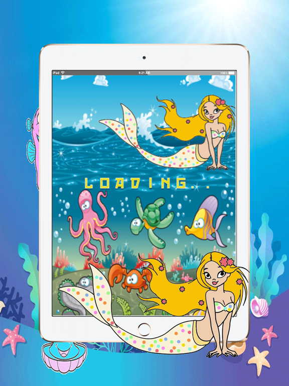 mermaid little princess printable coloring pages:cute drawings free iPad screenshot