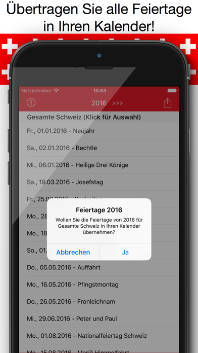 Screenshot #2 pour Feiertage Schweiz Kalender & Kalenderwochen