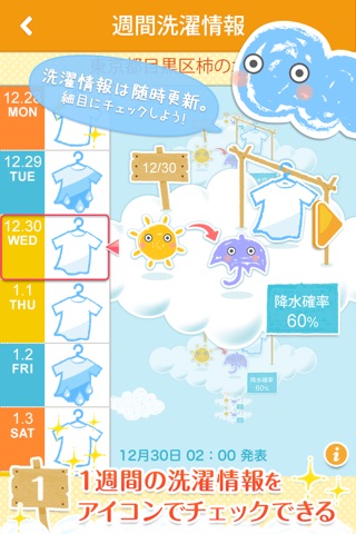 天気予報アプリ：洗濯予報 - 週間天気予報から洗濯指数まで無料でお伝え。 screenshot 2