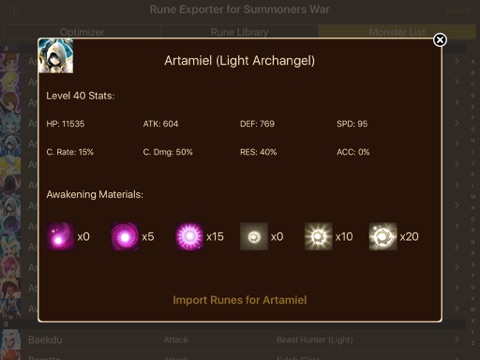 Rune Exporter for Summoners War iPad screenshot 5 - Games app