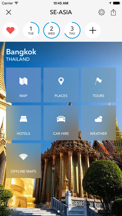 Screenshot #1 pour Planificateur de voyages, guide de voyage et carte offline pour la Thaïlande, l'Indonésie, la Malaisie, l'Inde, le Cambodge,Viêt Nam et Singapour