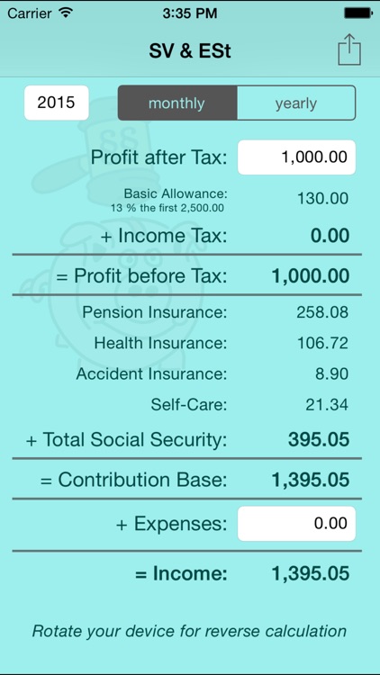 SV & ESt - social security (SVA) and income tax calculator for self-employed people in Austria