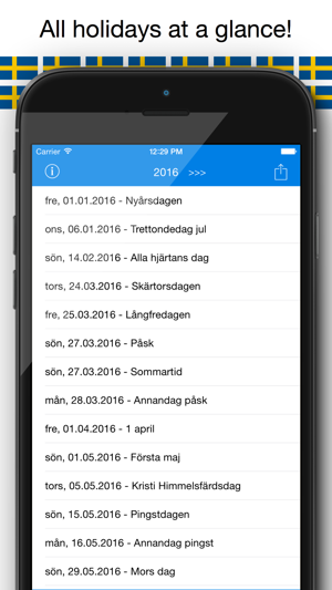 Svenska Helgdagar - Kalender 2016 i Sverige för Semester och(圖1)-速報App