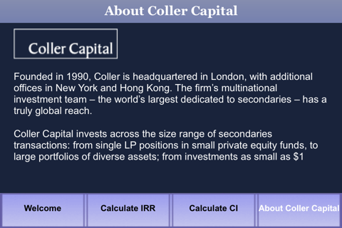 Coller Capital IRR Calculator App screenshot 2