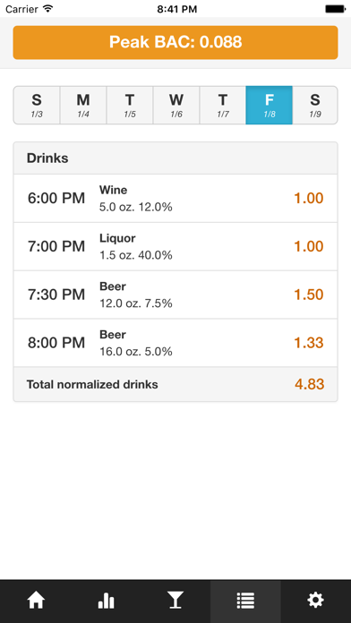 BAC Tracker Screenshot