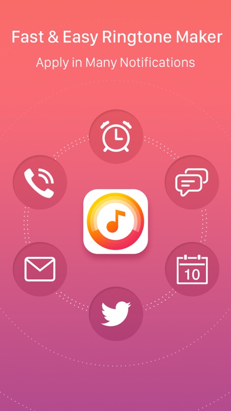 Ringtone Maker – create ringtones with your music - Questo strumento permette agli utenti di applicare suonerie personalizzate a diverse notifiche, come si evince dall'icona centrale dell'app e dalle varie icone di notifica circostanti, inclusi telefonate e messaggi.