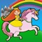 Travel to a magical land of colorful discovery with unicorns, rainbows, ponies and castles as you join the princess and help her fill the world with color