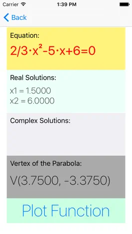 Game screenshot Parabola - quadratic and biquadratic equation solver, real and complex solutions apk