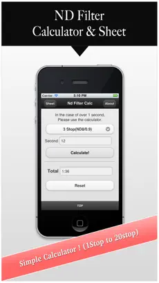 Captura 2 NDFilter Calculator&Sheet (Long Time Exposure Photography) iphone