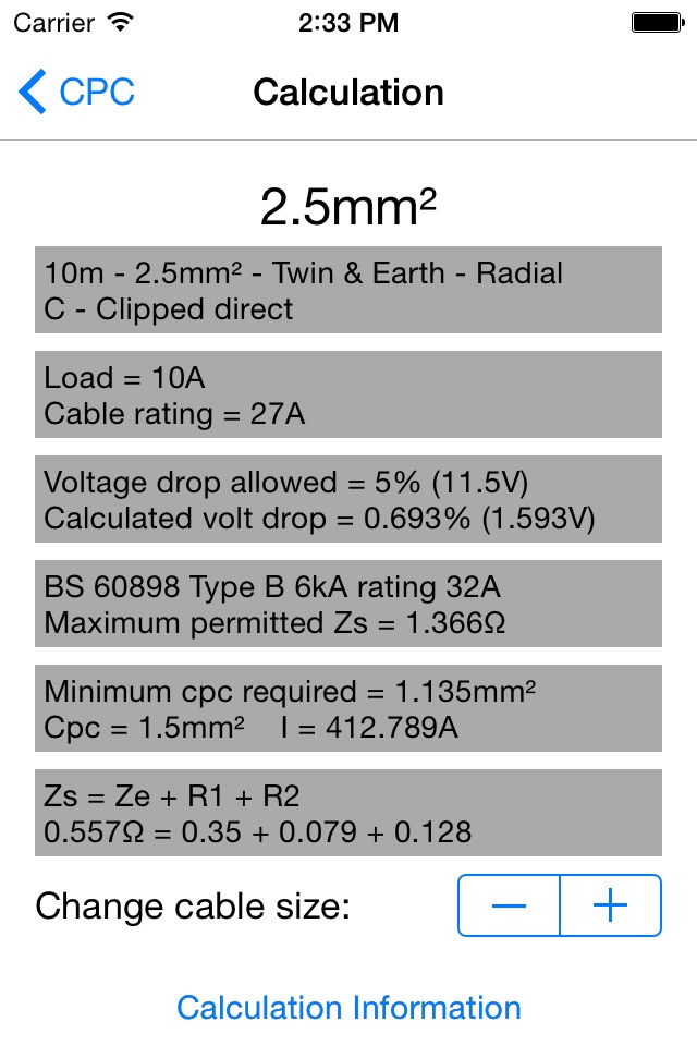 CableCalc BS7671 Lite screenshot 4