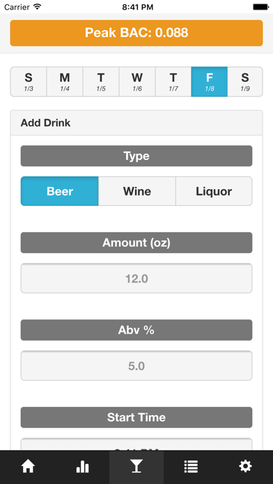 BAC Tracker Screenshot