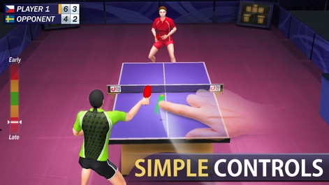 Table Tennis Champion - Nutzer erleben dank der intuitiven Wischgesten eine direkte Ballkontrolle, unterstützt durch eine präzise Timing-Leiste, die den idealen Moment für kraftvolle Schläge anzeigt.
