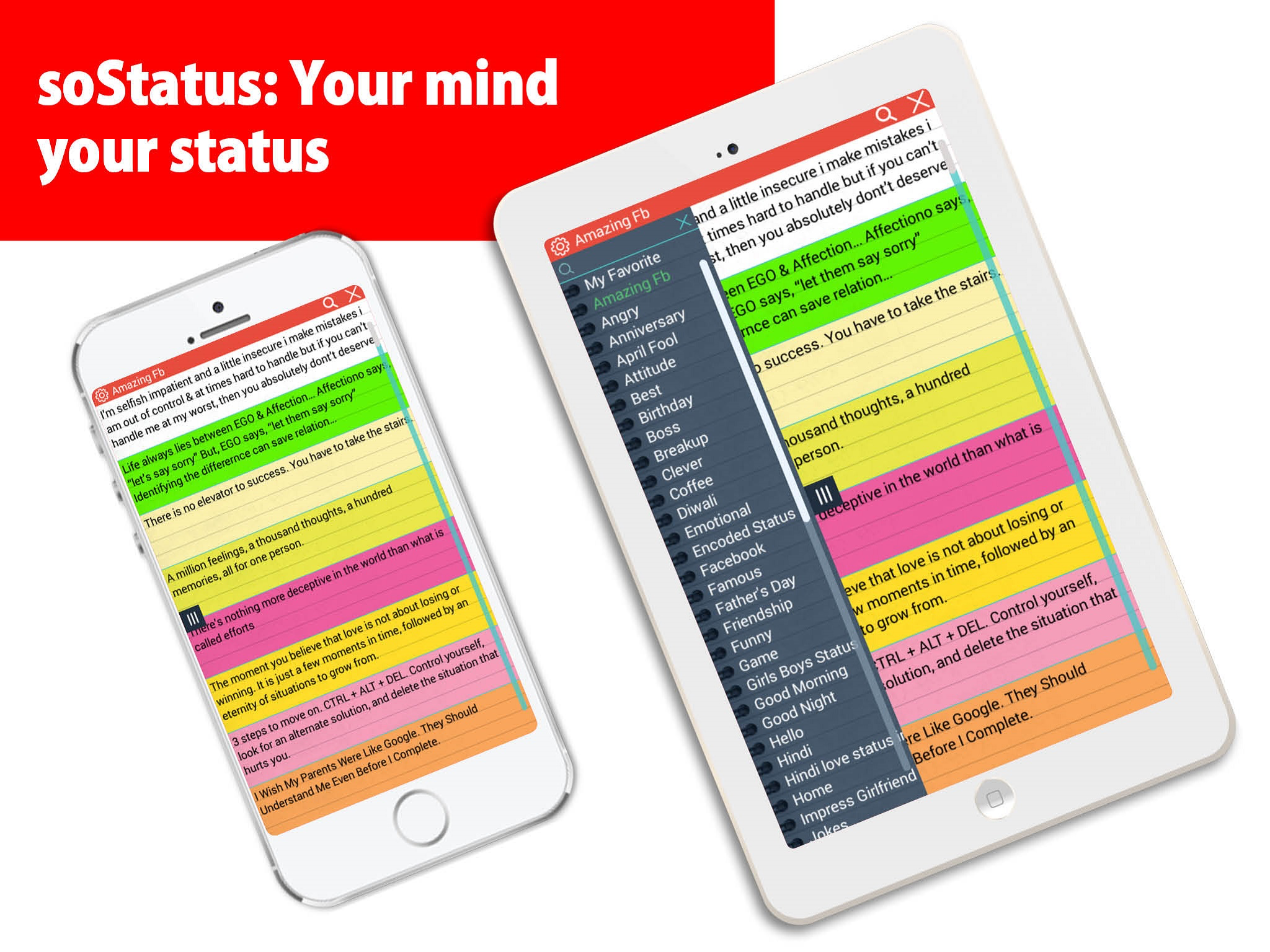 Status and quotes for FB, Whatsapp and Twitter, soStatus - one tap posting on social media