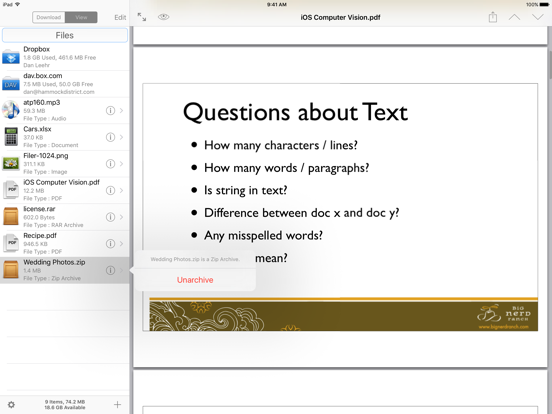 Filer Lite iPad screenshot 4 - Productivity app