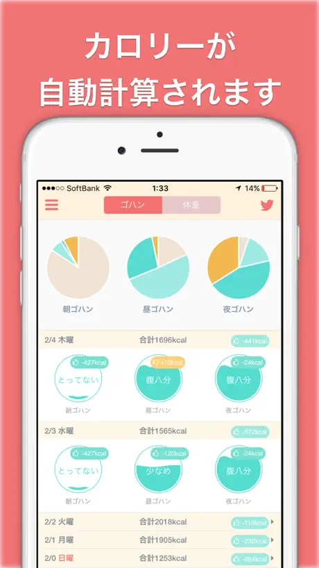 ワンタップダイエット 一日10秒で食事のカロリーと体重を記録する人気無料アプリ