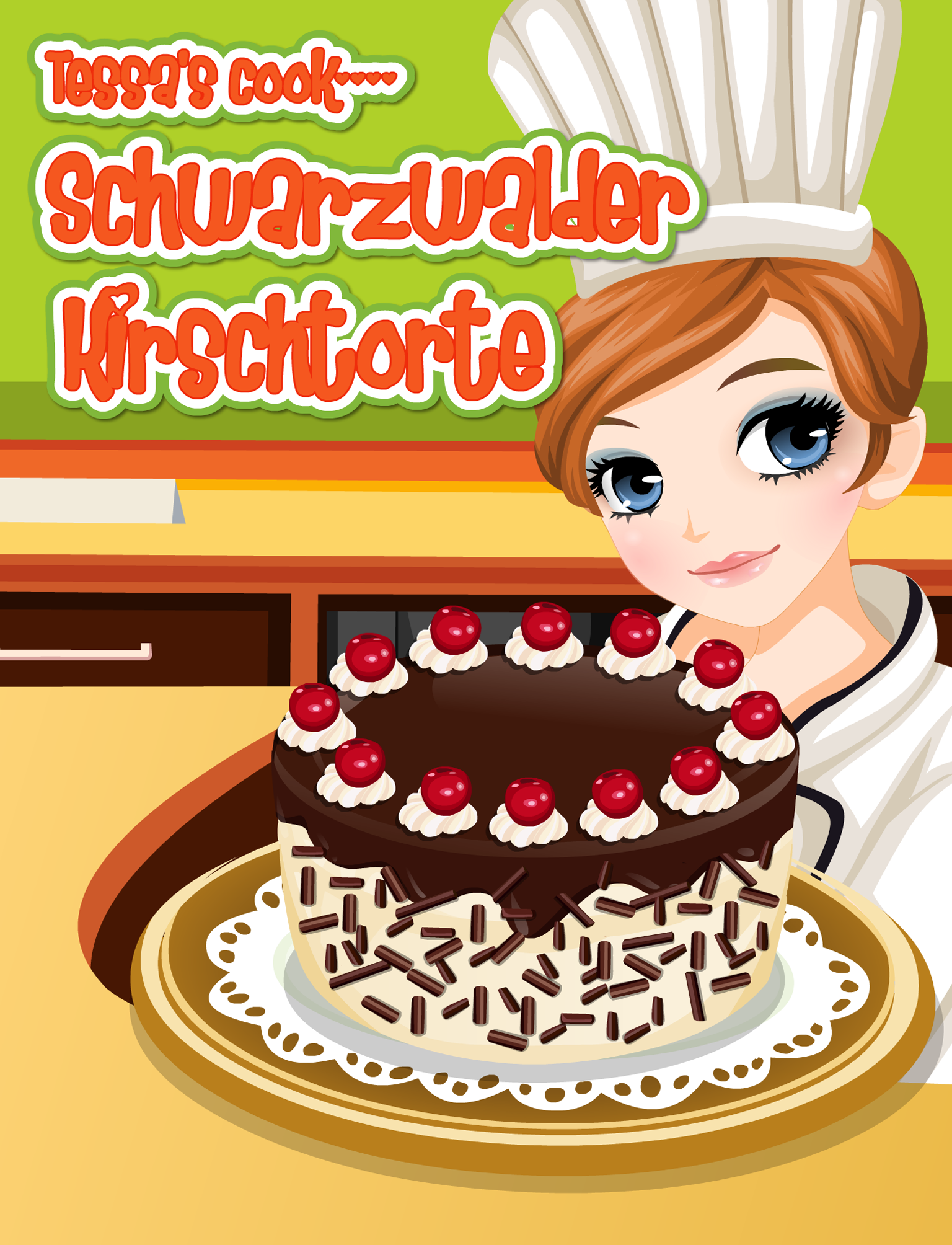 Tessa’s Schwarzwälder Kirschtorte – learn how to bake your Schwarzwälder Kirschtorte in this cooking game for kids