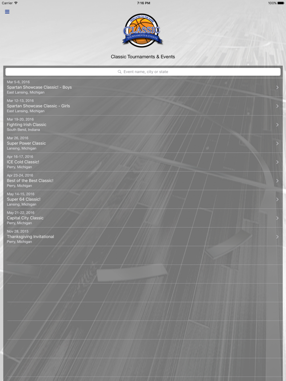 Classic Tournaments & Events iPad screenshot 1 - Sports app