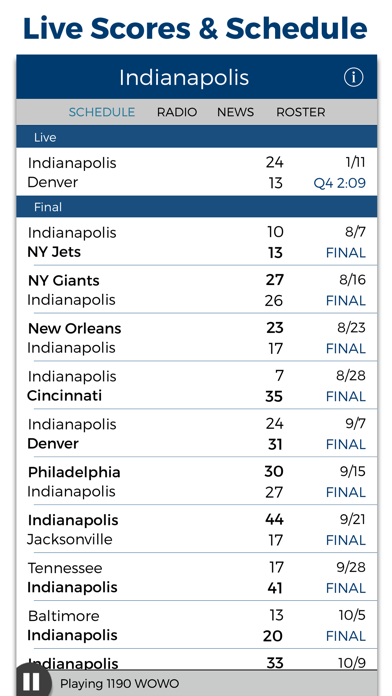 Indianapolis Football Radio & Live Scores Screenshot