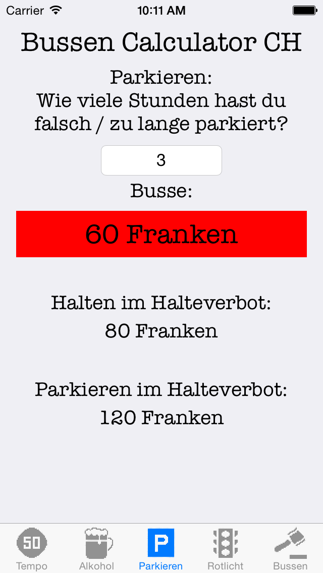 Bussen Calculator CH