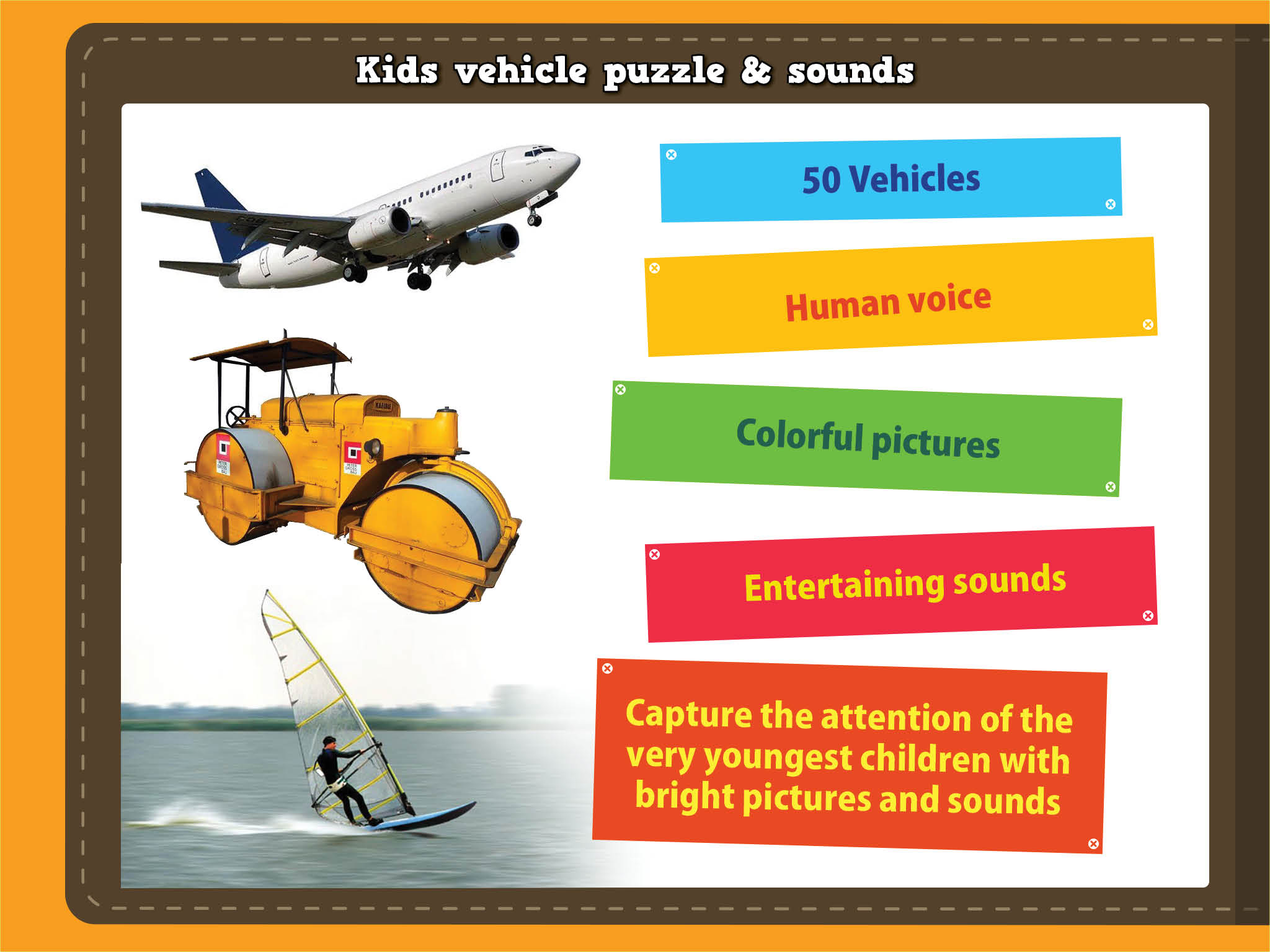 Kids vehicle puzzle and sound - Preschool game for toddlers