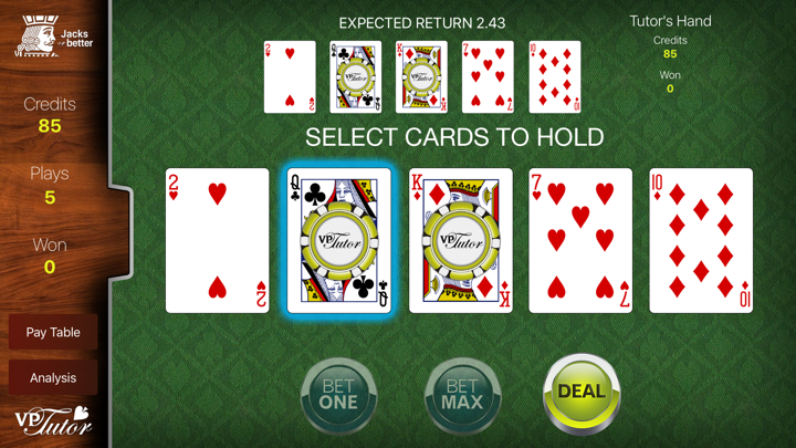 Screenshot #1 pour Video Poker Tutor JOB