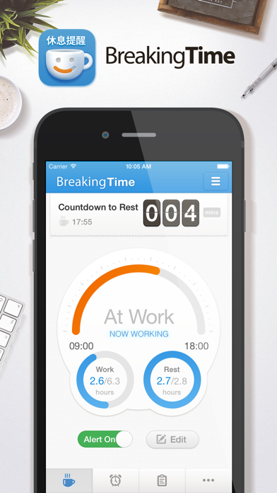 Screenshot #1 pour BreakingTime · Smart Reminder for Work & Rest