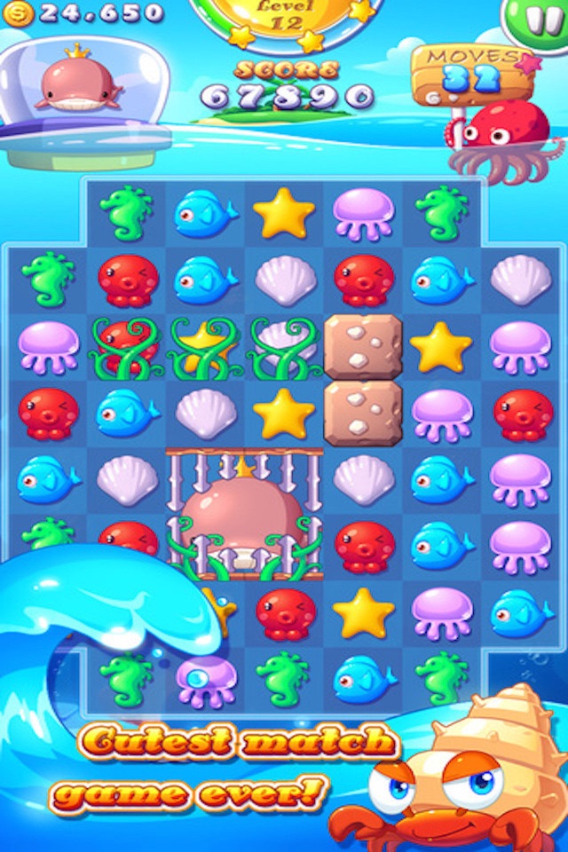 Ocean World - 3 match Mermaid rescue puzzle game screenshot 2