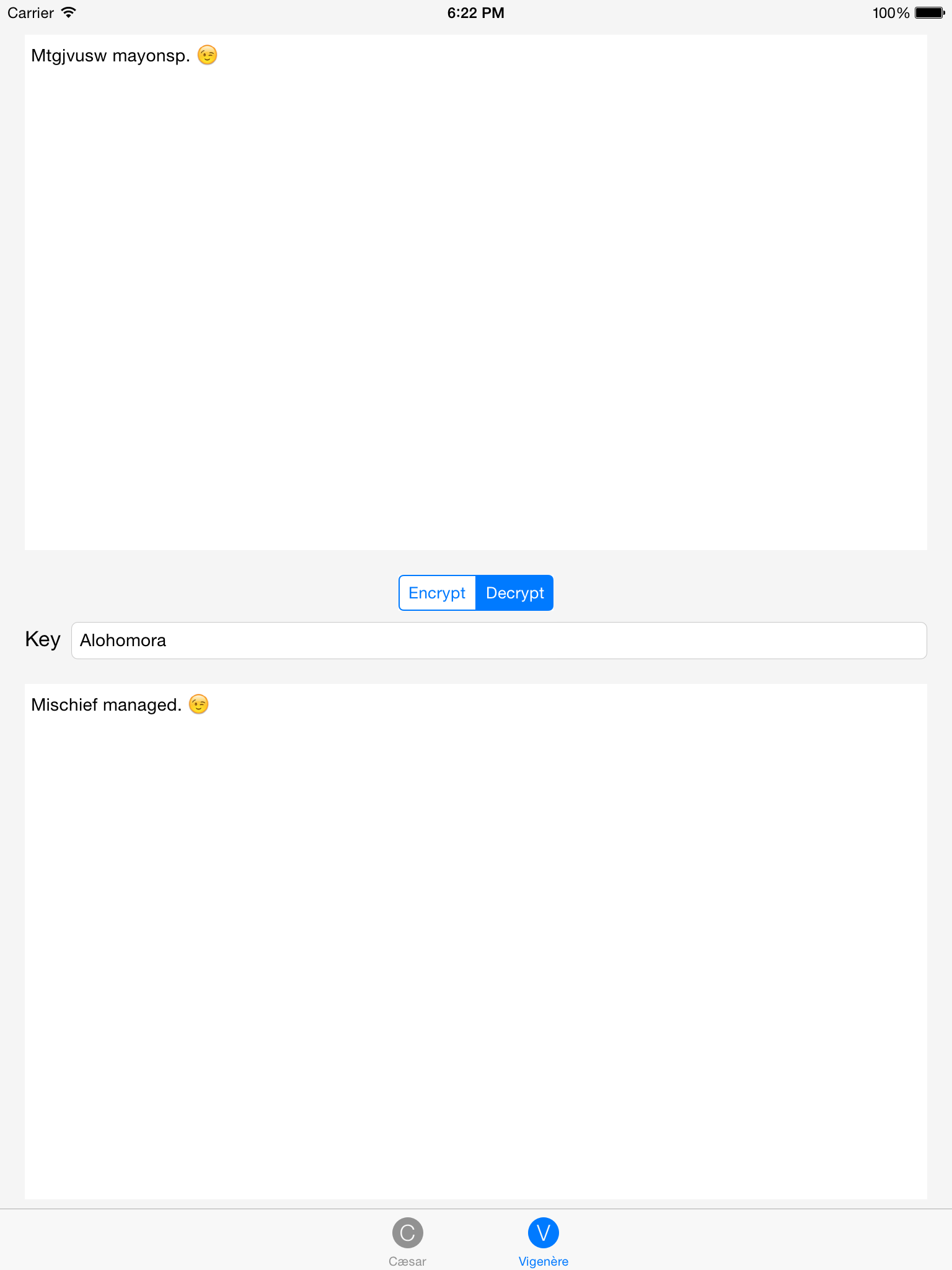 Crypto: Cæsar and Vigenère ciphers screenshot 5